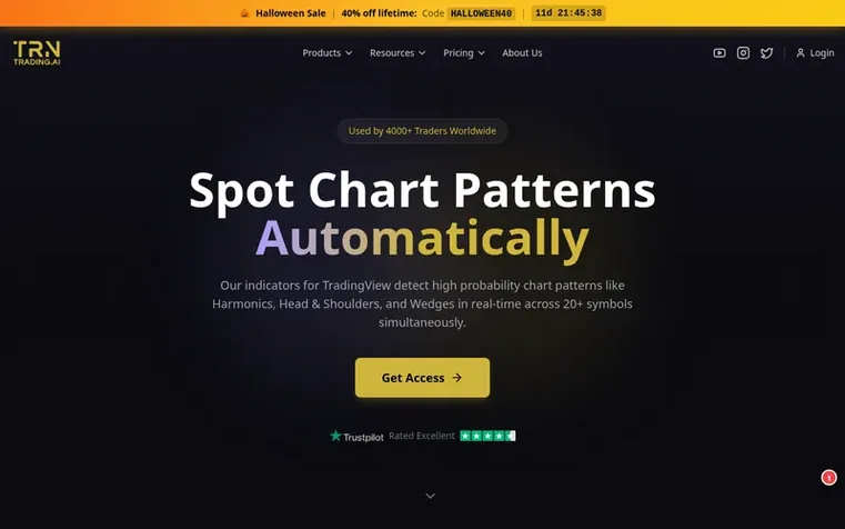 Screenshot of the TRN Trading System homepage