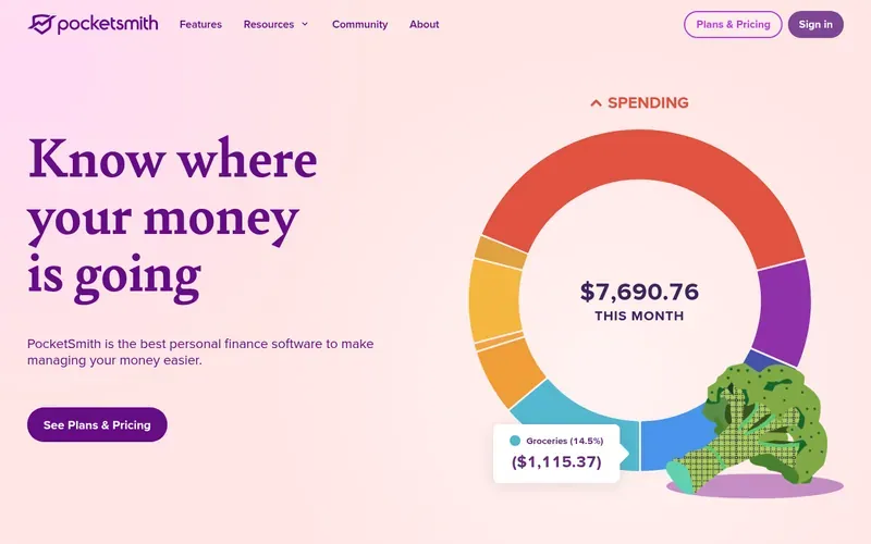 Screenshot of the PocketSmith homepage