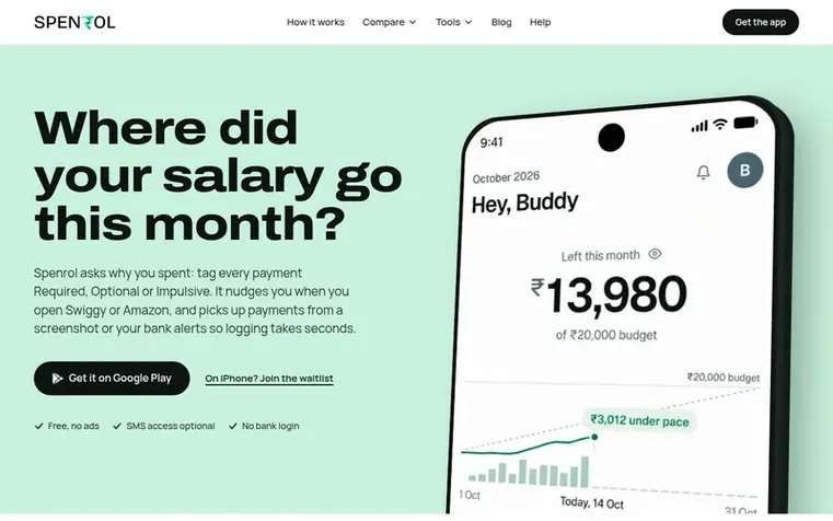 Screenshot of the Spenrol homepage