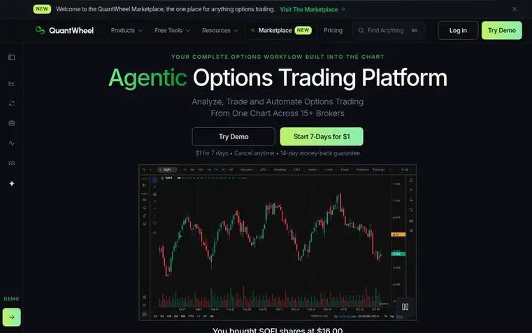 Screenshot of the QuantWheel homepage