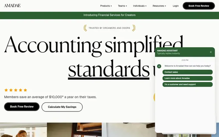 Screenshot of the Amadae homepage