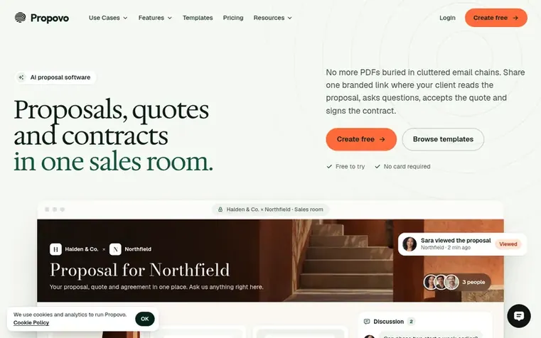 Screenshot of the Propovo homepage