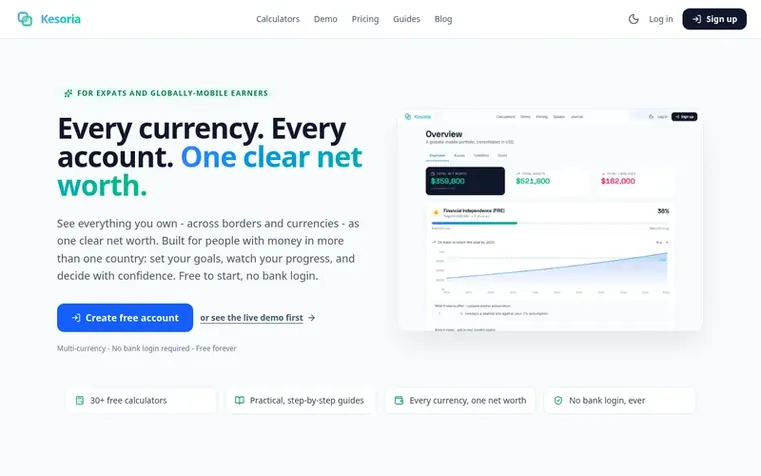 Screenshot of the Kesoria homepage