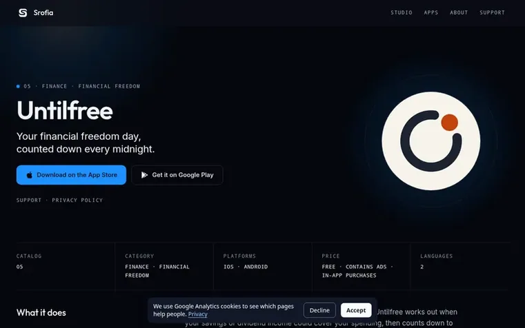 Screenshot of the Untilfree homepage