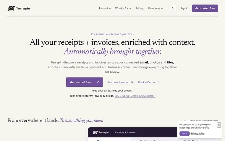 Screenshot of the Terrapin homepage