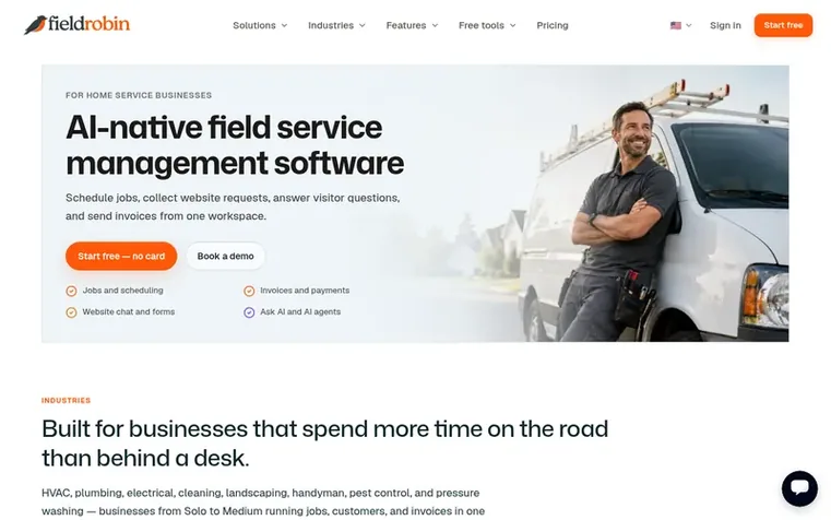 Screenshot of the FieldRobin homepage