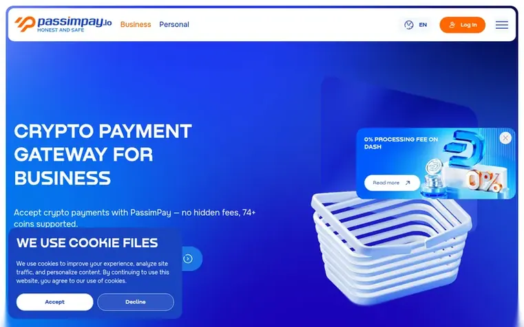 Screenshot of the PassimPay homepage