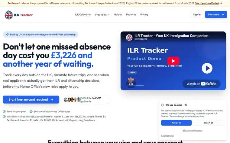 Screenshot of the ILR Tracker homepage
