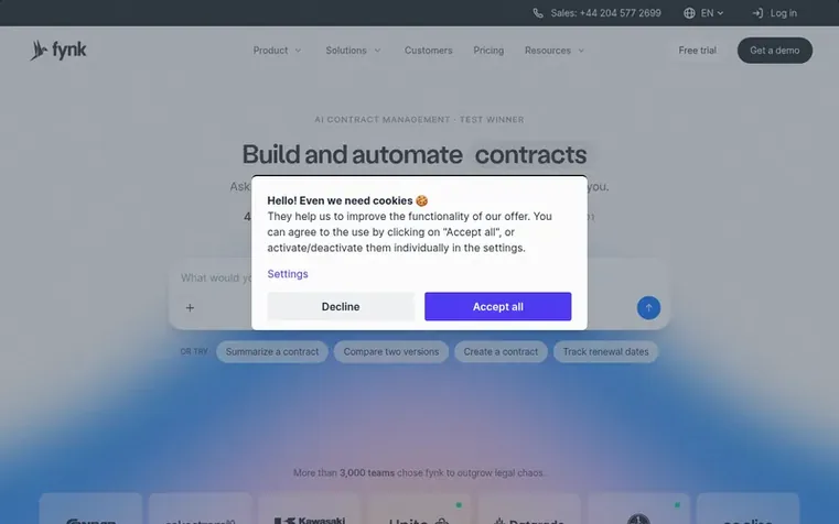 Screenshot of the fynk homepage