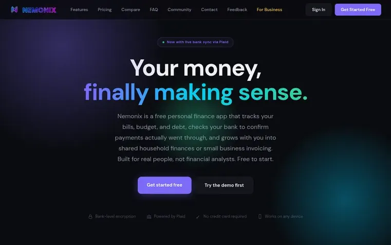 Screenshot of the Nemonix homepage
