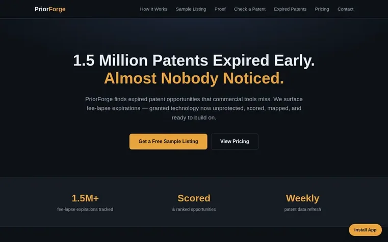 Screenshot of the PriorForge homepage