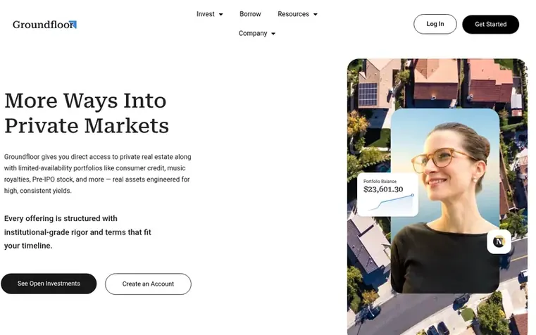 Screenshot of the Groundfloor homepage