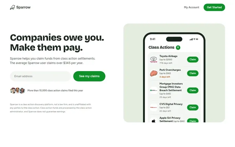 Screenshot of the Sparrow homepage