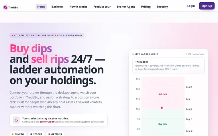 Screenshot of the TradeBo homepage
