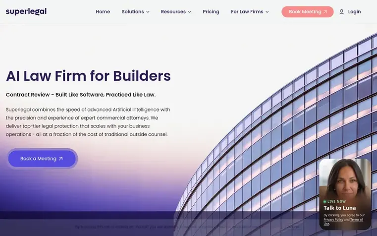Screenshot of the Superlegal homepage