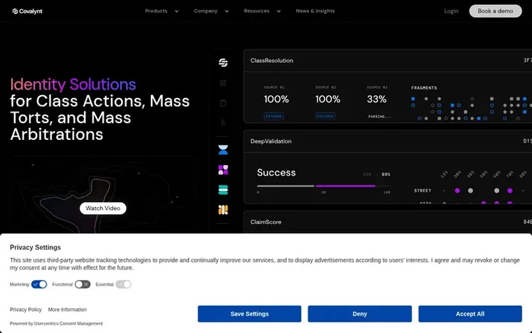 Screenshot of the Covalynt homepage
