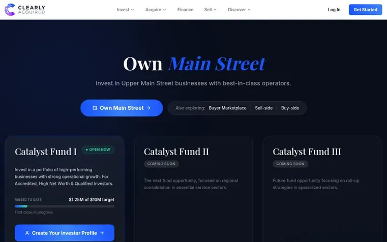 Screenshot of the Clearly Acquired homepage