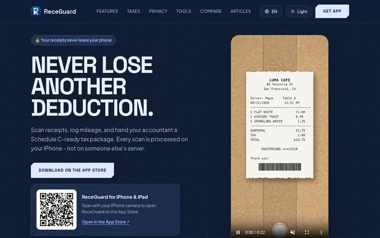 Screenshot of the ReceGuard homepage