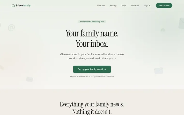 Screenshot of the InboxFamily homepage