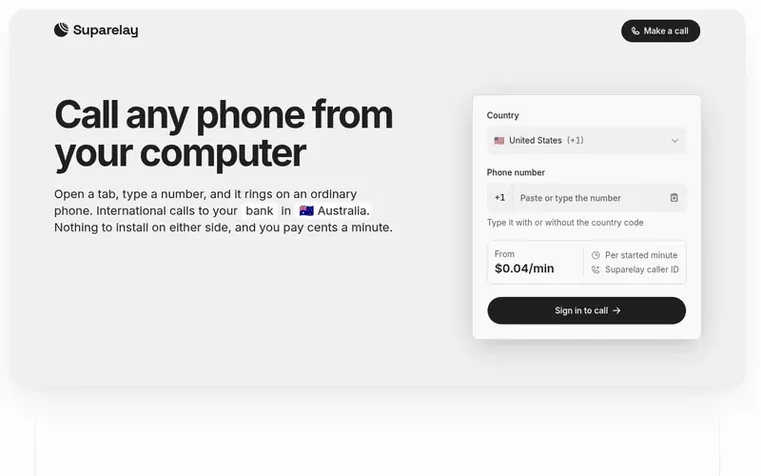 Screenshot of the Suparelay homepage