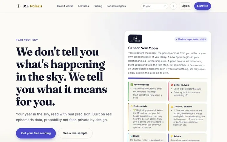 Screenshot of the Mr. Polaris homepage