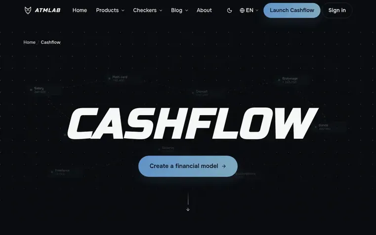 Screenshot of the Cashflow homepage