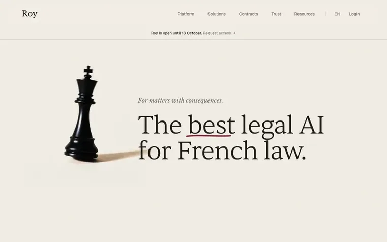Screenshot of the Roy homepage