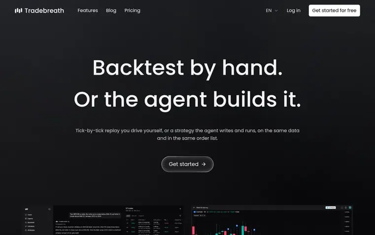 Screenshot of the Tradebreath homepage