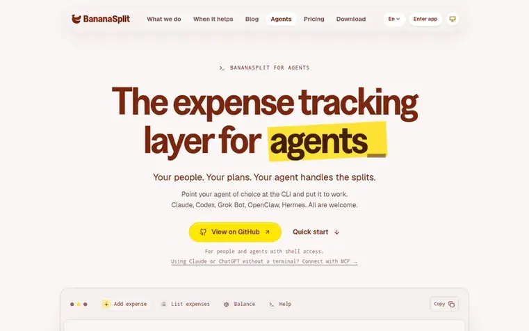 Screenshot of the BananaSplit® homepage