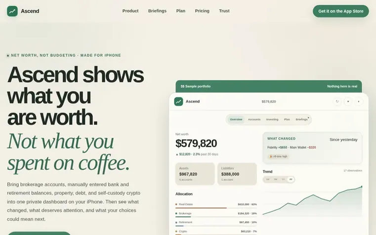 Screenshot of the Ascend homepage