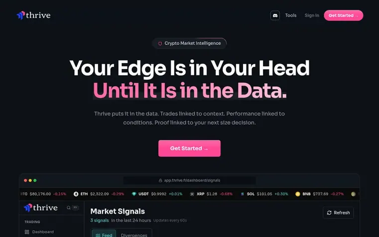 Screenshot of the Thrive homepage