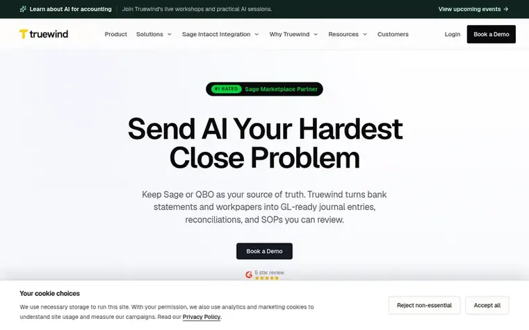 Screenshot of the Truewind homepage