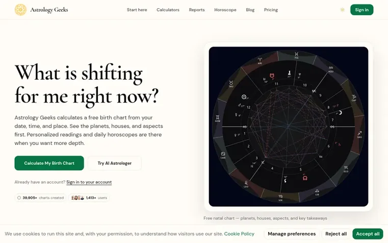Screenshot of the Astrology Geeks homepage