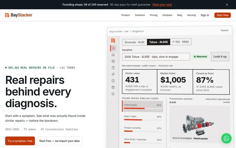 Screenshot of the BayStacker homepage