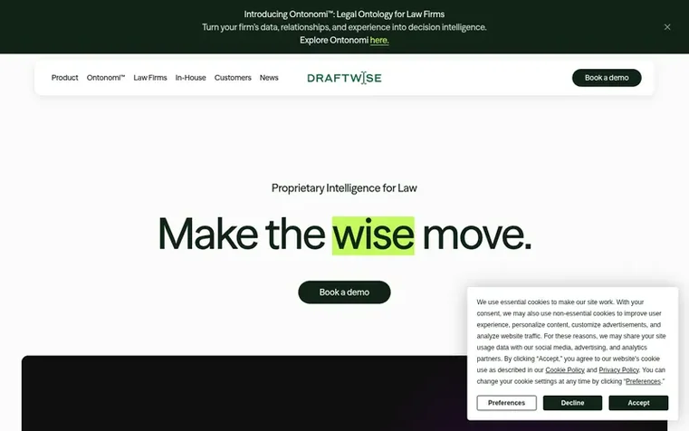 Screenshot of the Draftwise homepage