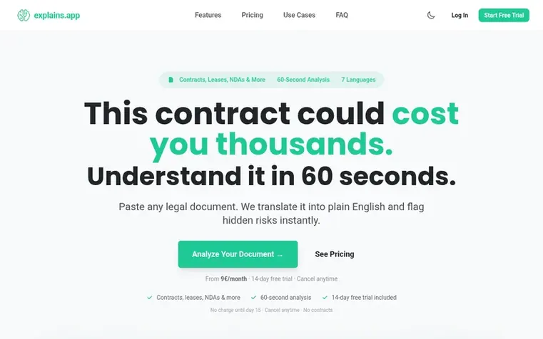 Screenshot of the Explains.app homepage