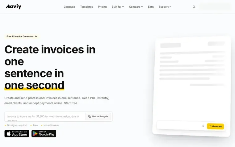 Screenshot of the Aviy homepage