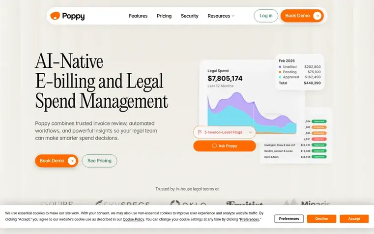 Screenshot of the Poppy Legal homepage