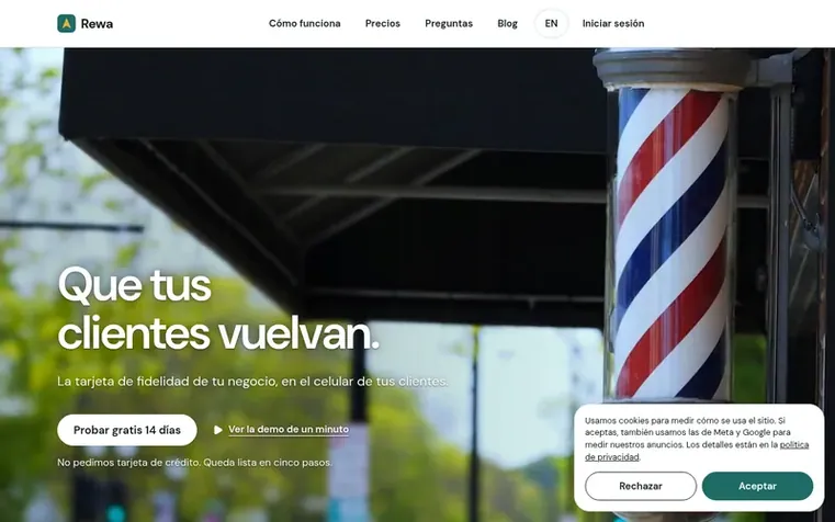Screenshot of the Rewa homepage