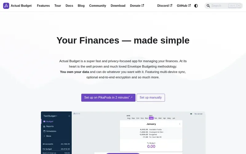 Screenshot of the Actual Budget homepage