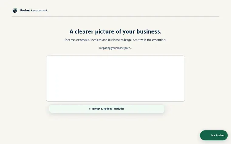 Screenshot of the Pocket Accountant homepage