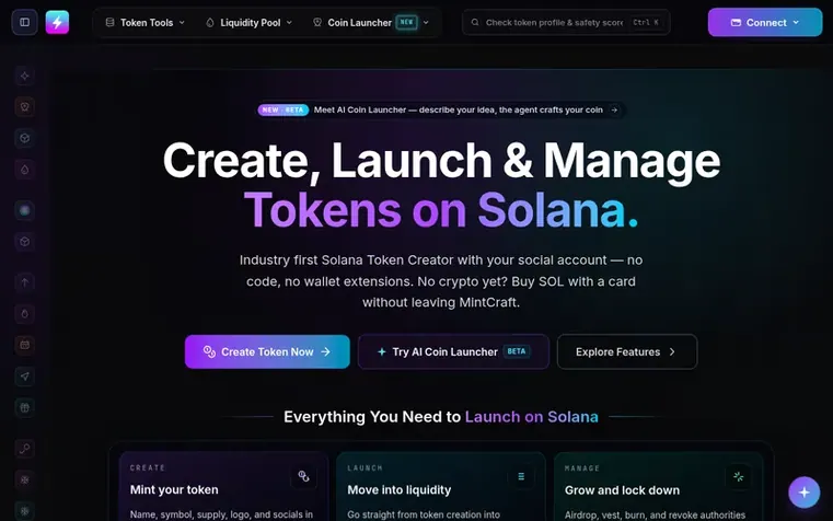 Screenshot of the MintCraft homepage