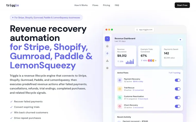 Screenshot of the Triggla homepage