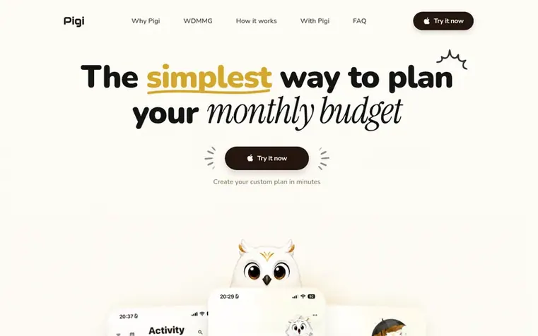 Screenshot of the Pigi homepage