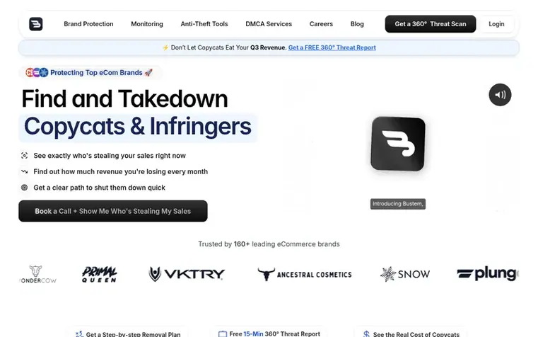 Screenshot of the Bustem homepage