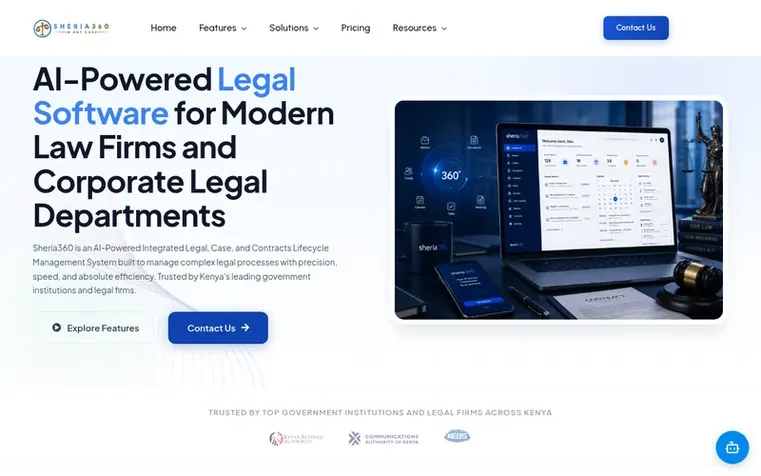 Screenshot of the Sheria360 homepage