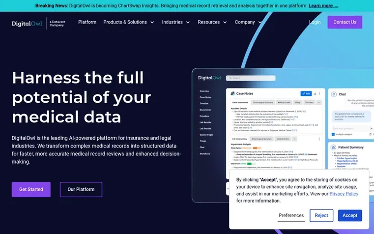 Screenshot of the DigitalOwl homepage