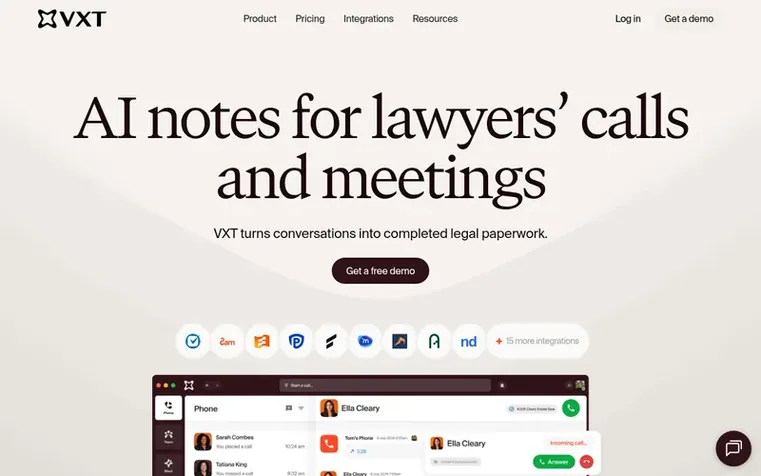 Screenshot of the VXT homepage