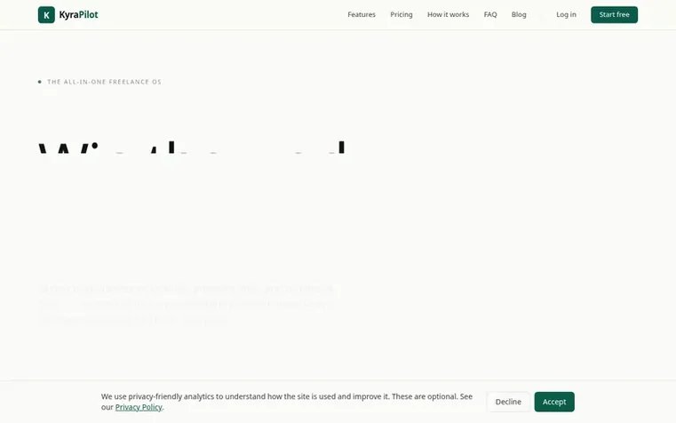 Screenshot of the KyraPilot homepage