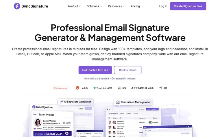 Screenshot of the SyncSignature homepage